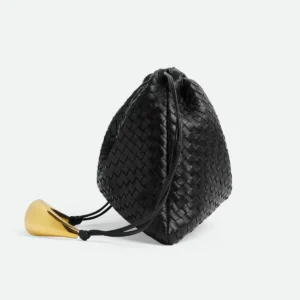 Bottega Veneta Black Intrecciato Lambskin Dustbag Handle Clutch