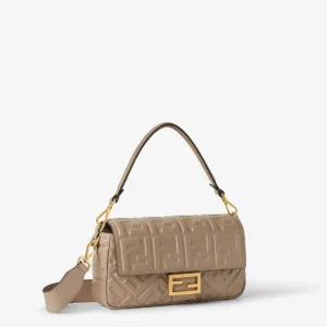 Fendi Medium Baguette Embossed FF Calfskin Shoulder Bag with Magnetic Flap