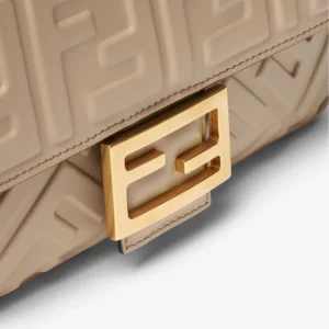 Fendi Medium Baguette Embossed FF Calfskin Shoulder Bag with Magnetic Flap