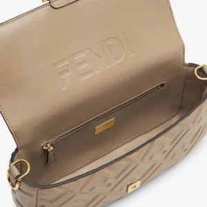 Fendi Medium Baguette Embossed FF Calfskin Shoulder Bag with Magnetic Flap