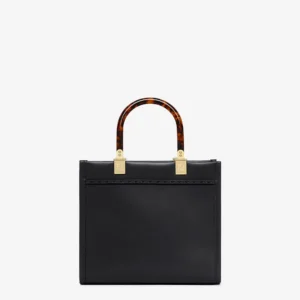 Fendi Sunshine Small Structured Leather Shopper Bag with Roma Logo and Tortoiseshell Handles