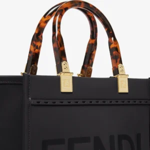 Fendi Sunshine Small Structured Leather Shopper Bag with Roma Logo and Tortoiseshell Handles