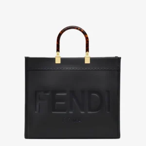 Fendi Sunshine Small Structured Leather Shopper Bag with Roma Logo and Tortoiseshell Handles