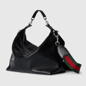 Gucci Brera Medium Leather Crossbody Bag with Web Strap and Double Zip Closure
