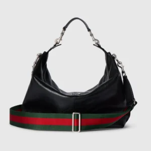 Gucci Brera Medium Leather Crossbody Bag with Web Strap and Double Zip Closure