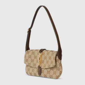Gucci Jackie Mini GG Canvas Shoulder Bag with Piston Closure and Leather Trim