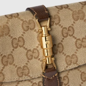 Gucci Jackie Mini GG Canvas Shoulder Bag with Piston Closure and Leather Trim
