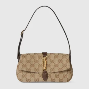 Gucci Jackie Mini GG Canvas Shoulder Bag with Piston Closure and Leather Trim