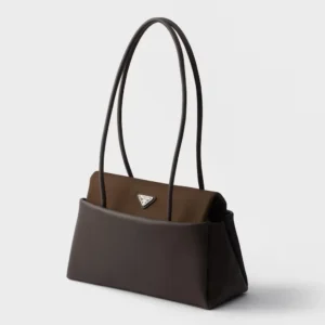 Prada Passage Medium Leather Shoulder Bag with Re-Nylon Flap and Triangle Logo