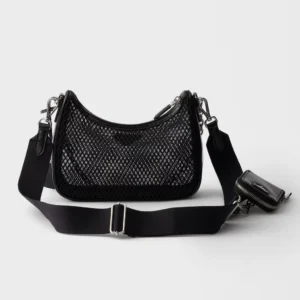 Prada Re-Edition Mesh Shoulder Bag with Brushed Leather Trim and Detachable Accessories