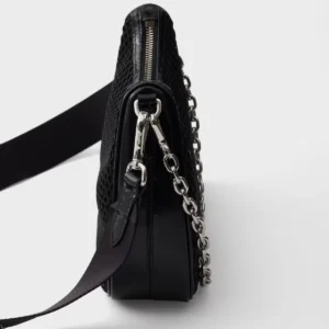 Prada Re-Edition Mesh Shoulder Bag with Brushed Leather Trim and Detachable Accessories