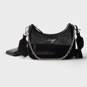 Prada Re-Edition Mesh Shoulder Bag with Brushed Leather Trim and Detachable Accessories