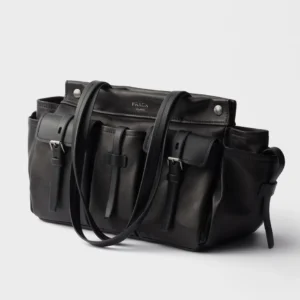 Prada Route Large Buffalo Leather Tote Bag with Multi-Pocket Design