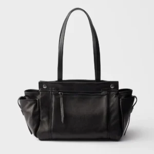 Prada Route Large Buffalo Leather Tote Bag with Multi-Pocket Design