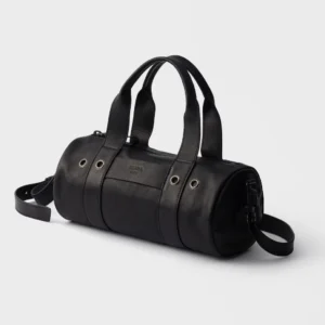 Prada Route Large Leather Top-Handle Bag with Adjustable Shoulder Strap and Embossed Logo