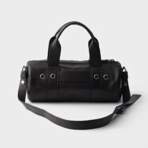 Prada Route Large Leather Top-Handle Bag with Adjustable Shoulder Strap and Embossed Logo