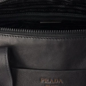 Prada Route Large Leather Top-Handle Bag with Adjustable Shoulder Strap and Embossed Logo