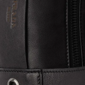Prada Route Large Leather Top-Handle Bag with Adjustable Shoulder Strap and Embossed Logo