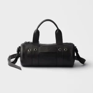 Prada Route Large Leather Top-Handle Bag with Adjustable Shoulder Strap and Embossed Logo